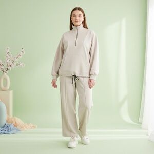 ZARA 2 piece set lose fitting oversized half zip top and wide leg pants Sz Large